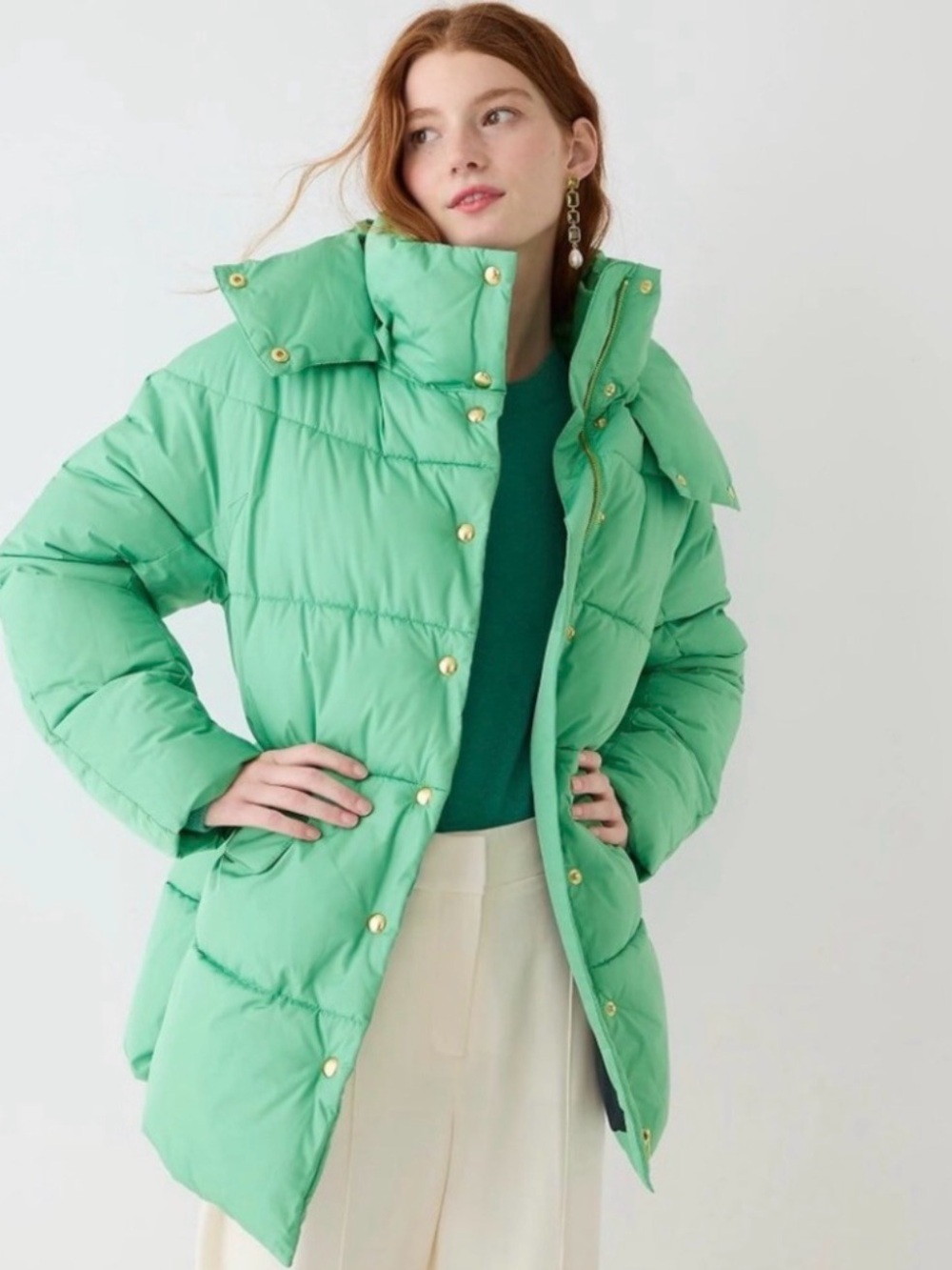 Jcrew Green Chateau Puffer Coat - Women's
